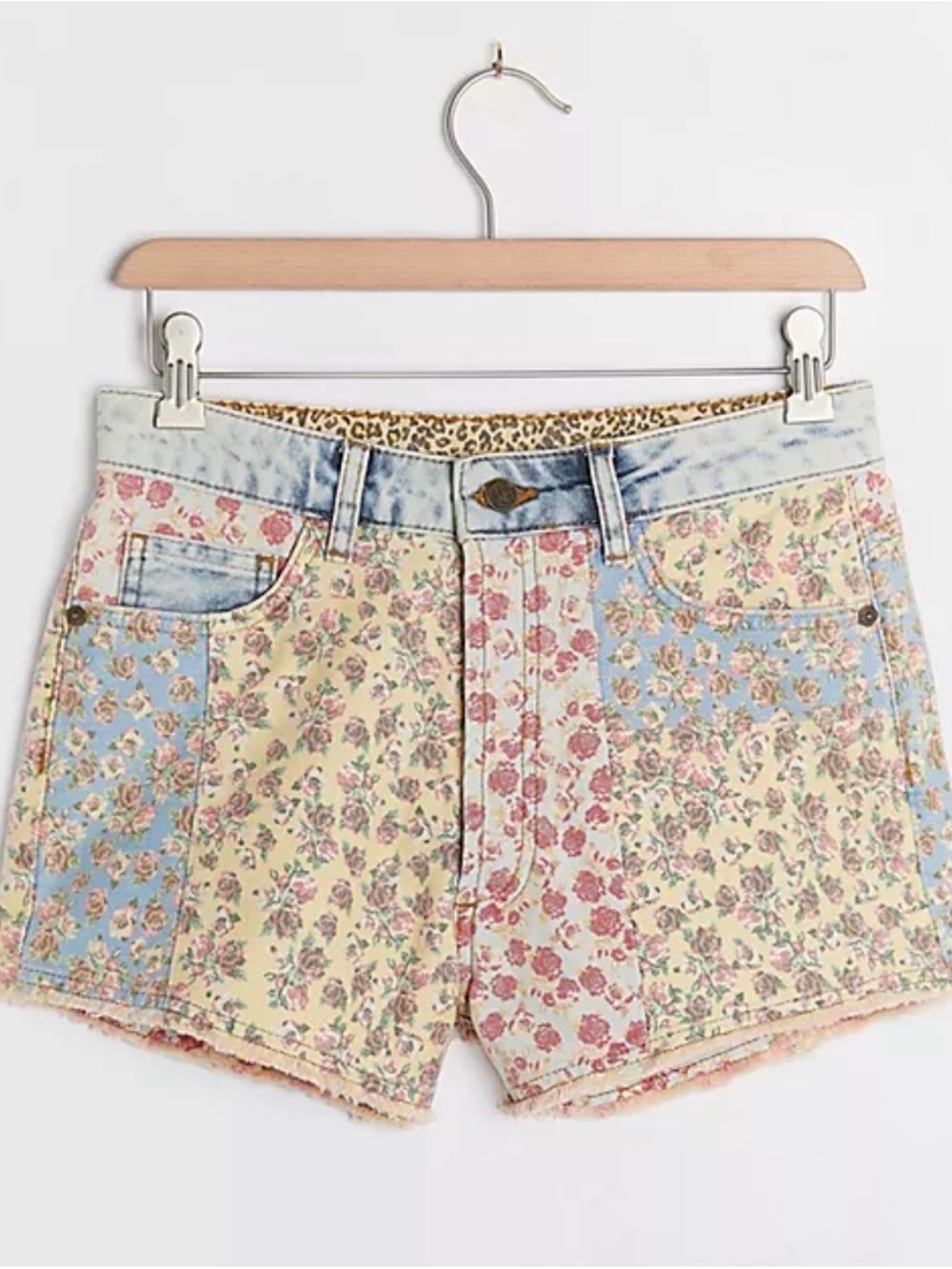 FARM Rio Pastel Floral Patchwork Shorts — Blue, Yellow, Pink